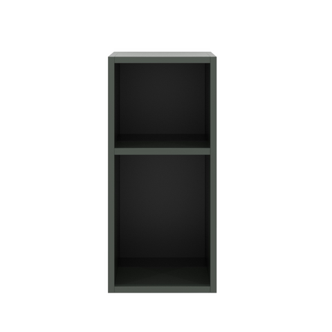 Cube de rangement mural gris foncé pour salle de bains avec deux compartiments ouverts