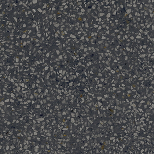 Donkergrijze terrazzo tegel met witte, blauwe en okerkleurige steensplinters, geschikt voor moderne en stedelijke interieurs