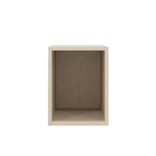 Cube de rangement mural beige texturé pour salle de bains, compartiment ouvert