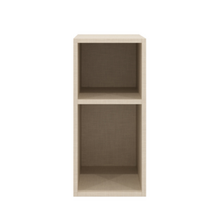 Cube de rangement mural beige pour salle de bains avec deux compartiments ouverts