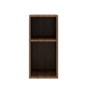 Colonne de rangement murale en bois foncé pour salle de bains, compartiments ouverts 