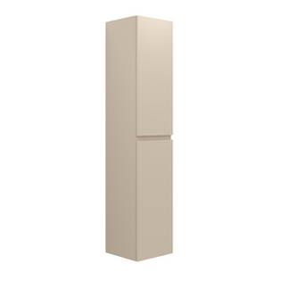 Colonne de rangement haute beige pour salle de bains avec portes en finition texturée