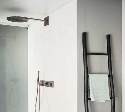 Douche à l’italienne avec douche à effet pluie dans une niche