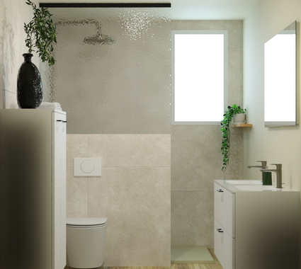 Petite salle de bain de 200 × 280 cm avec douche à l’italienne de style naturel