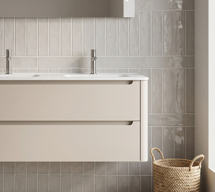Badkamermeubel met afgeronde hoek in beige
