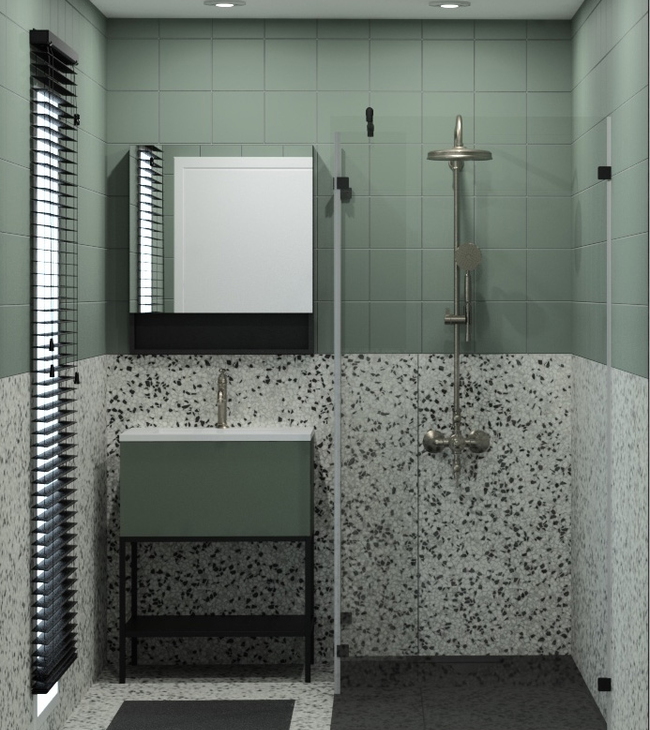 Kleine badkamer in groentinten