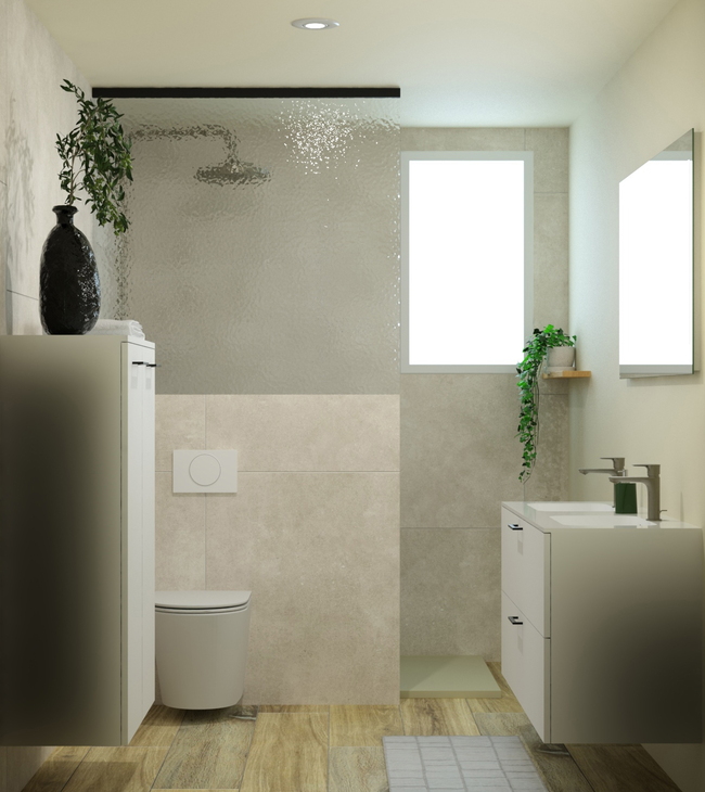 Petite salle de bain de 200 × 280 cm avec douche à l’italienne de style naturel